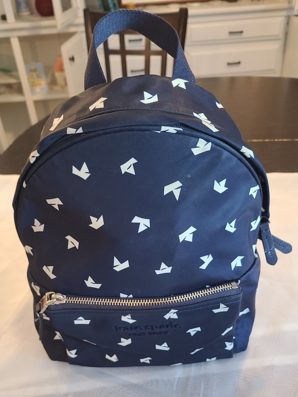 kate spade Navy Mini Backpack with White Origami Paper Boat Print - Picture 3 of 15